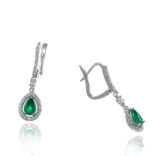 14KW Diamond & Pear Shaped Ermerald Earrings Steve Lennon & Co Jewelers  New Hartford, NY