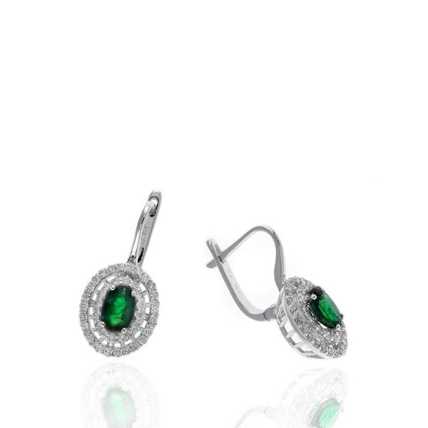 14KW Diamond & Oval Emerald Earrings Steve Lennon & Co Jewelers  New Hartford, NY