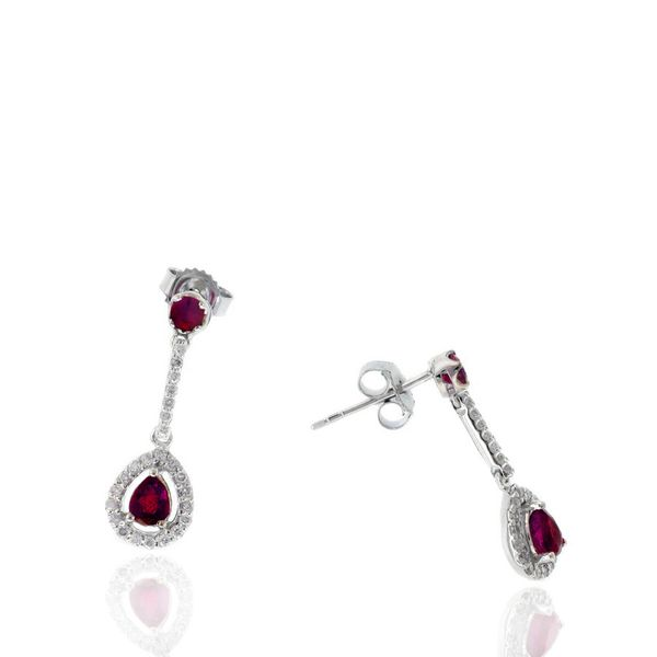 14KW Diamond & Pear Shaped Ruby Earrings Steve Lennon & Co Jewelers  New Hartford, NY