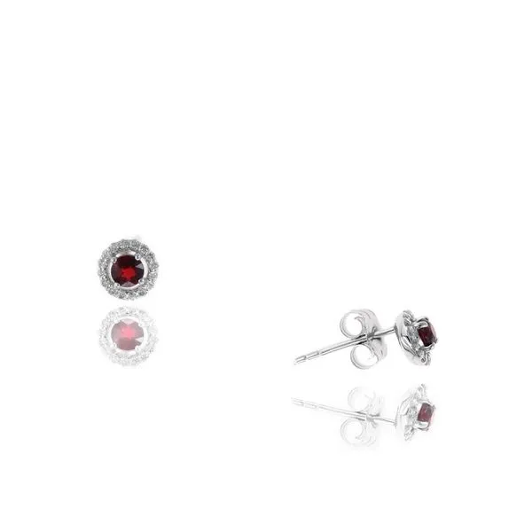 14K White Gold Diamond Halo .09tcw and 2 Round Ruby Studs .30tcw Steve Lennon & Co Jewelers  New Hartford, NY