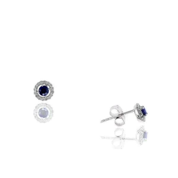 14K White Diamond and Round Sapphire Studs Steve Lennon & Co Jewelers  New Hartford, NY