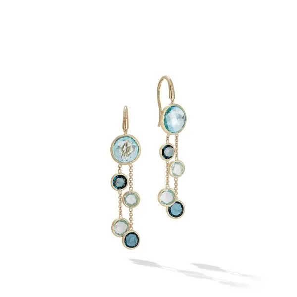 Marco Bicego -Jaipur Color Collection 18K Yellow Gold Mixed Blue Topaz Two Strand Earrings Steve Lennon & Co Jewelers  New Hartford, NY