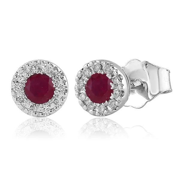 S. Lennon Classic 14K White Gold Ruby .62 Stud with Diamond Halo .16 Steve Lennon & Co Jewelers  New Hartford, NY