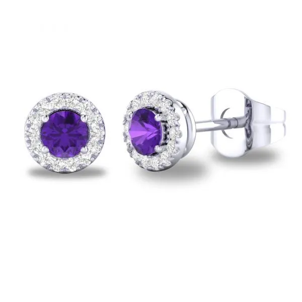 10K White Gold Round .20ct Amethyst Studs with a Diamond Halo .10ct Steve Lennon & Co Jewelers  New Hartford, NY