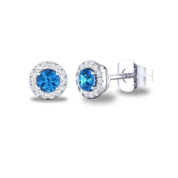 10K White Gold Round .25ct Blue Topaz Studs with a Diamond Halo .10ct Steve Lennon & Co Jewelers  New Hartford, NY