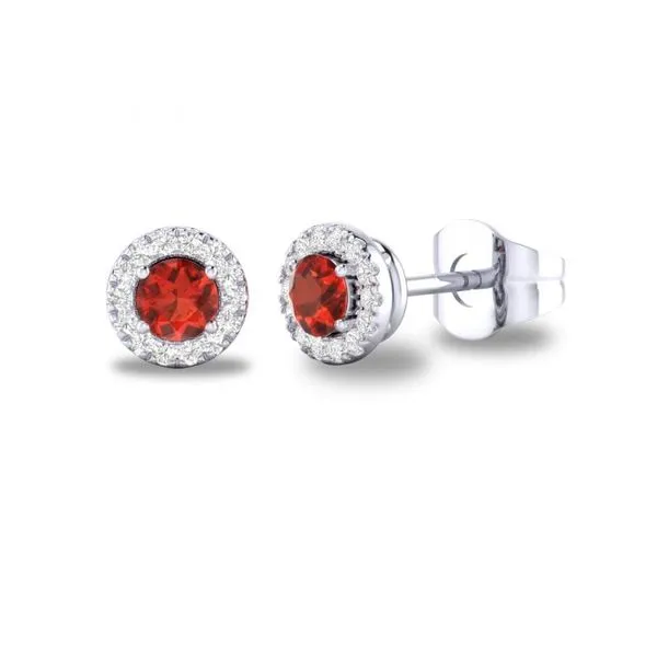 10K White Gold Round .30ct Garnet Studs with a Diamond Halo .10ct Steve Lennon & Co Jewelers  New Hartford, NY