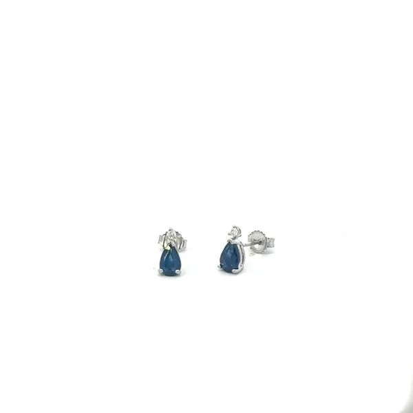 14K White Gold Pear Sapphire 1.0tcw With Round Diamonds 2 Studs=.04 Steve Lennon & Co Jewelers  New Hartford, NY
