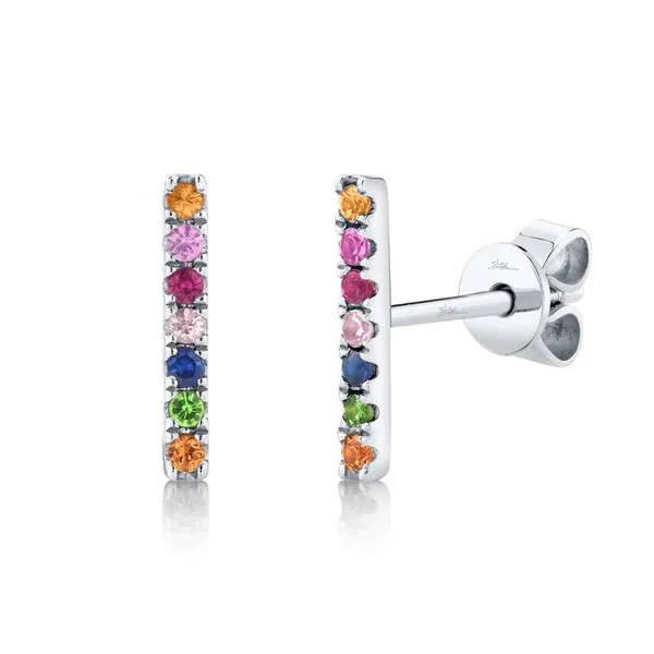 Shy Creation 14Kt White Gold Multi Color Stone Bar Stud Earrings .17ctw Steve Lennon & Co Jewelers  New Hartford, NY