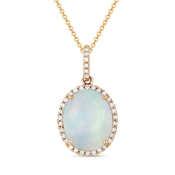 Madison L Rosé 14 Karat Drop Pendants With Oval Opals And 36=0.12Tw Round Diamonds Steve Lennon & Co Jewelers  New Hartford, NY