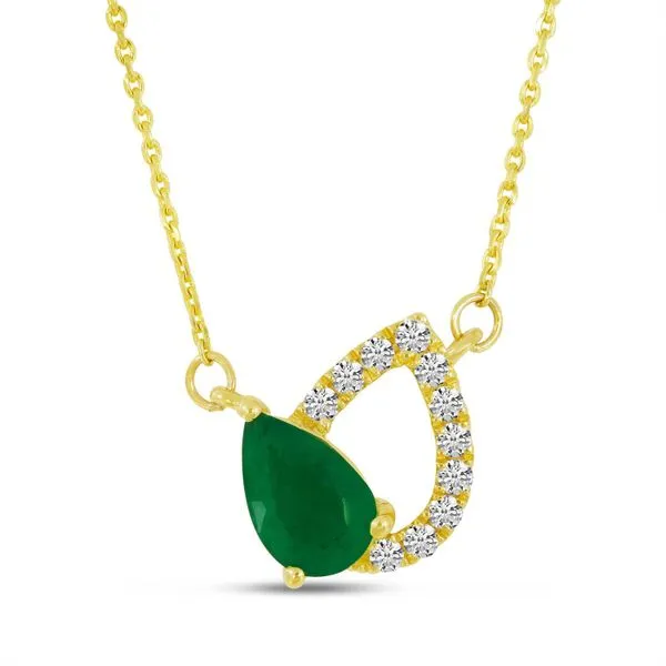 14K Yellow Gold Pear Cut Emerald And Diamond Shadow Necklace .08tcw Steve Lennon & Co Jewelers  New Hartford, NY