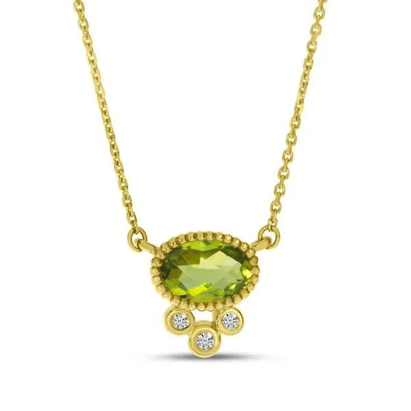 14K Yellow Gold Peridot with Triple Diamond Oval Necklace Steve Lennon & Co Jewelers  New Hartford, NY