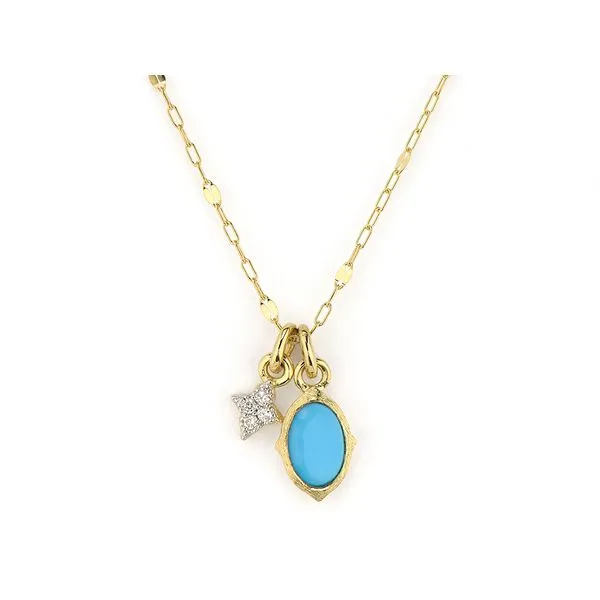 Jude Frances Yellow 18 Karat Necklace With O Turquoises And 0.08Tw Marquise Diamonds Steve Lennon & Co Jewelers  New Hartford, NY