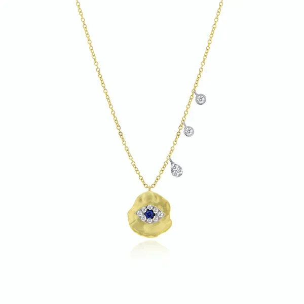 Meira T Yellow 14 Karat Necklace With One 0.10Ct Round Diamond And One 0.05Ct Round Sapphire Steve Lennon & Co Jewelers  New Hartford, NY