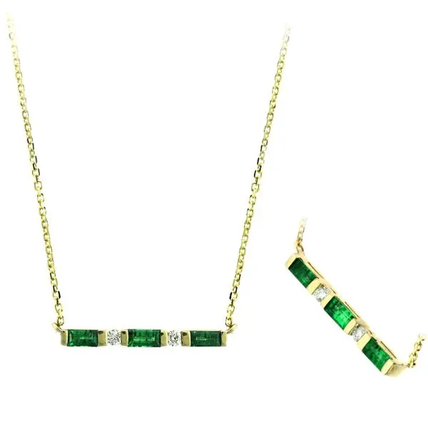 14K Yellow Diamond .07tcw & Emerald .39tcw Bar Pendant Steve Lennon & Co Jewelers  New Hartford, NY