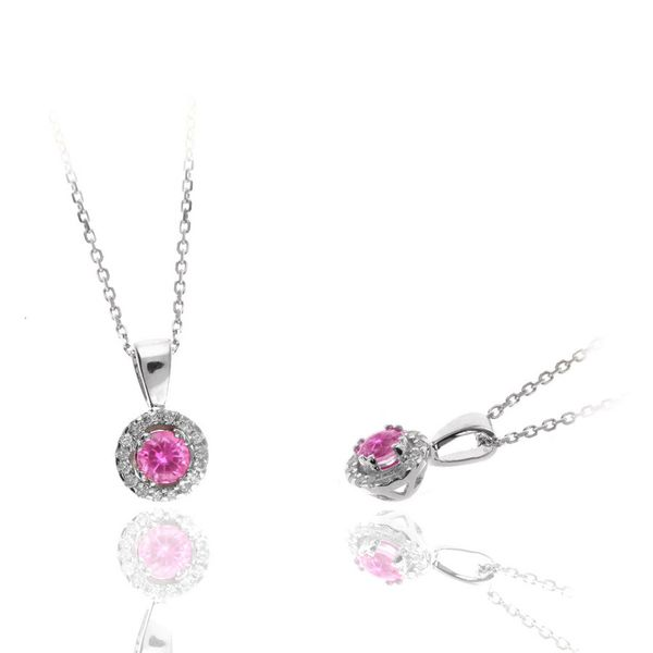 14K White Gold Diamond & Pink Sapphire Pendant Steve Lennon & Co Jewelers  New Hartford, NY