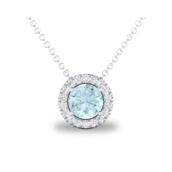 10K White Gold Round Aquamarine Pendant with Diamond Halo .05ct Steve Lennon & Co Jewelers  New Hartford, NY