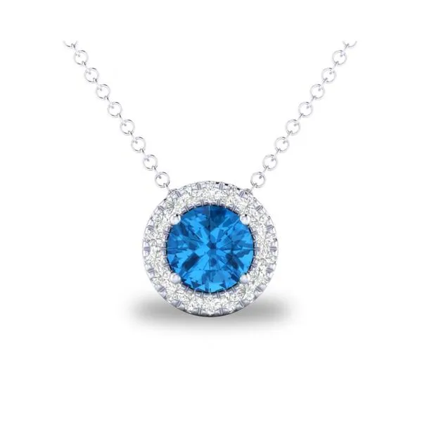 10K White Gold Round .29ct Blue Topaz Pendant with Diamond Halo .05ct Steve Lennon & Co Jewelers  New Hartford, NY