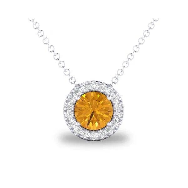 10K White Gold Round .30ct Citrine Pendant with Diamond Halo .05ct Steve Lennon & Co Jewelers  New Hartford, NY
