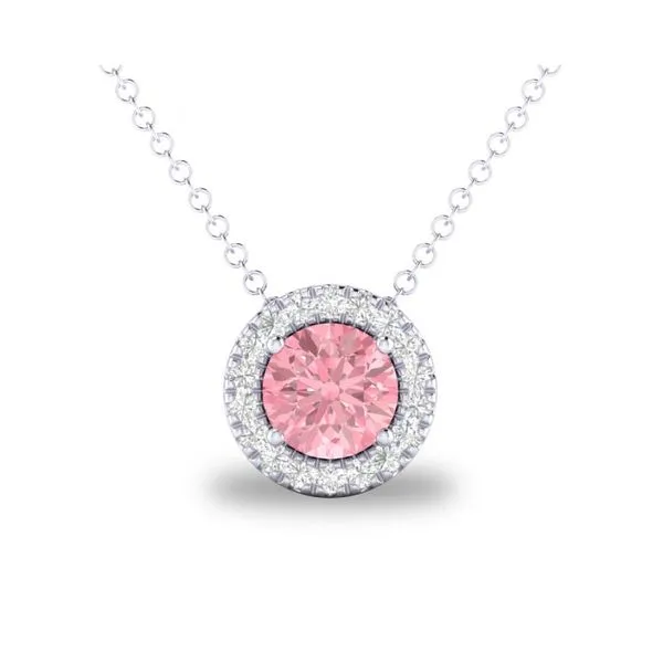 10K White Gold Round .24ct Pink Tourmaline Pendant with Diamond Halo .05ct Steve Lennon & Co Jewelers  New Hartford, NY