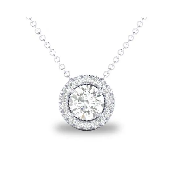 10K White Gold Round .35ct White Sapphire Pendant with Diamond Halo .05ct Steve Lennon & Co Jewelers  New Hartford, NY