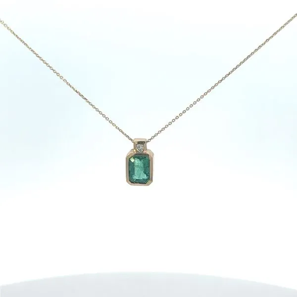14K Yellow Gold Emerald Bezel Set Pendant 1.00tcw With a Round Diamond .03tcw Steve Lennon & Co Jewelers  New Hartford, NY