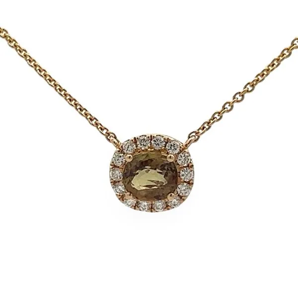 14Kt Yellow Gold Diamond & Almandite Necklace 1 Oval Alexandrite .80ct Surrounded by 16 Round Diamonds .15tcw Steve Lennon & Co Jewelers  New Hartford, NY