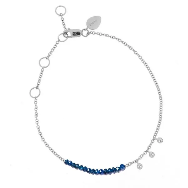 Meira T 14KW Bracelet with a line of beautiful blue sapphire beads and signature off centered bezels Steve Lennon & Co Jewelers  New Hartford, NY