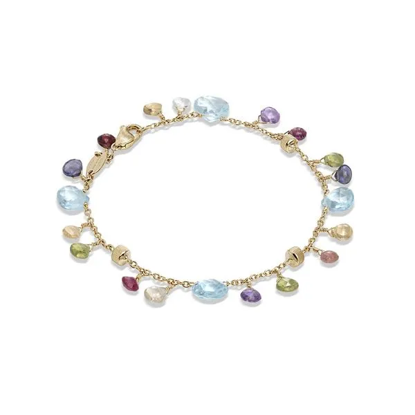 Marco Bicego -Paradise Collection 18K Yellow Gold Blue Topaz and Mixed Gemstone Single Strand Bracelet Steve Lennon & Co Jewelers  New Hartford, NY