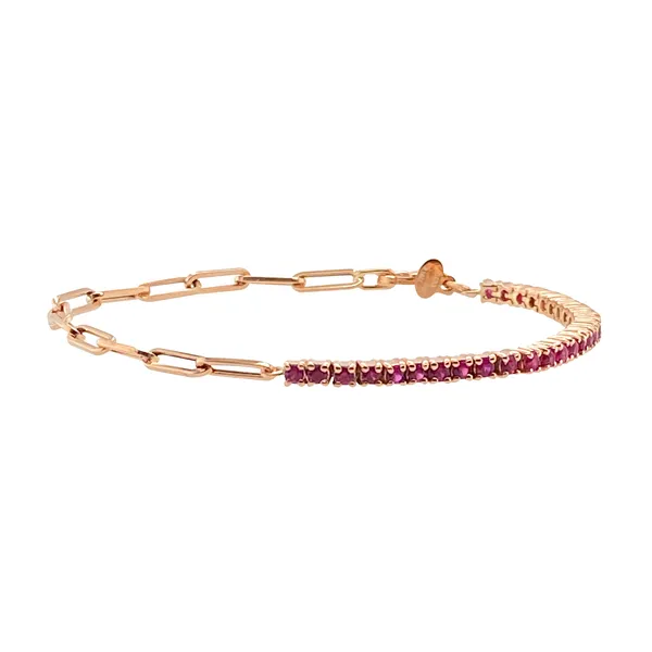 14K Rose Gold Half & Half Pink Sapphire Tennis Paperclip Bracelet Steve Lennon & Co Jewelers  New Hartford, NY