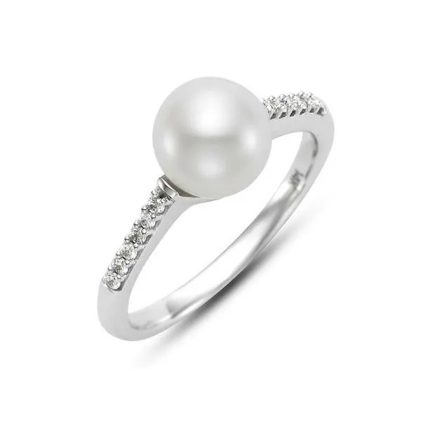 Mastoloni 14Kt WG 8-8.5mm Pearl Ring with 12 Diamonds on the Band .10tcw Steve Lennon & Co Jewelers  New Hartford, NY
