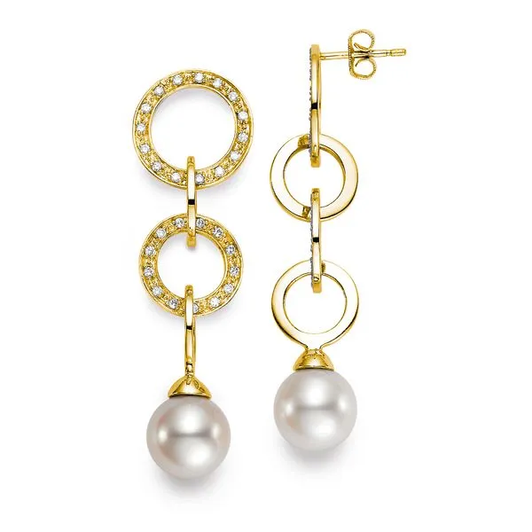 Mastoloni -Circle Earrings - 14KT White Gold 10-10.5MM White Freshwater Pearl Earring with 56 Diamonds 0.45 TCW Steve Lennon & Co Jewelers  New Hartford, NY