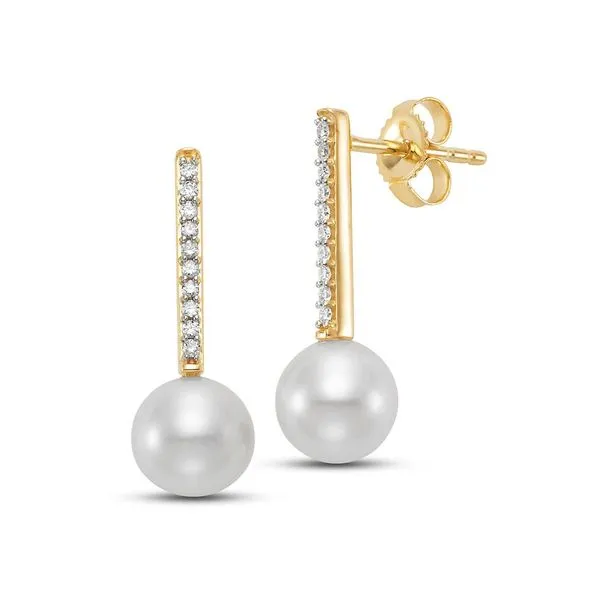 Mastoloni 14k White Gold Diamond Bar .05ct and 7-7.5mm Cultured Pearl Earrings Image 2 Steve Lennon & Co Jewelers  New Hartford, NY