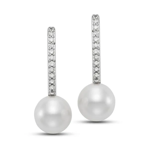 Mastoloni 14k White Gold Diamond Bar .05ct and 7-7.5mm Cultured Pearl Earrings Steve Lennon & Co Jewelers  New Hartford, NY