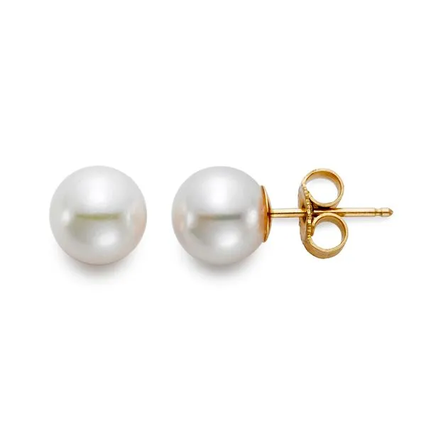 Mastoloni - 14KT Yellow Gold 7-7.5MM Pearl Stud Earrings 