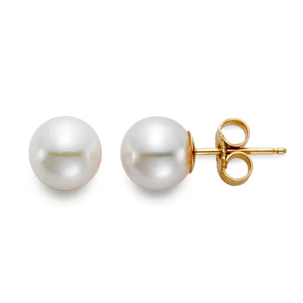 Mastoloni -14k Yellow Gold 7.5-8MM Pearl Stud Earrings 