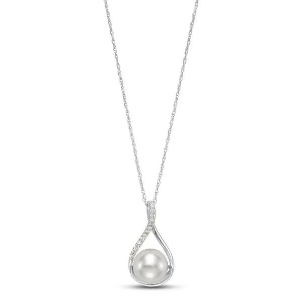 Mastoloni 14k White Gold 7.5-8mm Cultured Pearl with Diamond Halo .05ct Pendant Steve Lennon & Co Jewelers  New Hartford, NY
