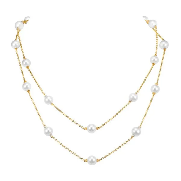 18K Yellow Gold 8-8.5mm Pearl and Diamond .34ctw Elongated Necklace Steve Lennon & Co Jewelers  New Hartford, NY