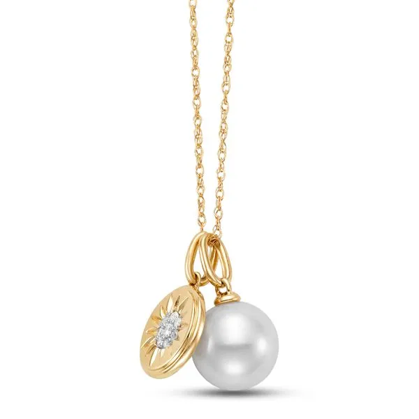Mastoloni 14KT Yellow Gold 7-7.5mm White Freshwater Pearl Flower Garden Charm Pendant with 0.15TCW Diamonds Steve Lennon & Co Jewelers  New Hartford, NY