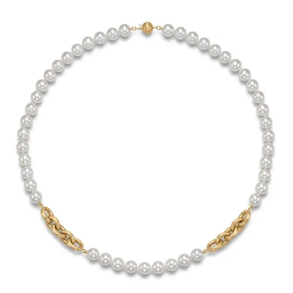 Mastoloni 14Kt Yellow Gold 7.5-8MM Freshwater Pearl & Link Nesso Necklace Steve Lennon & Co Jewelers  New Hartford, NY