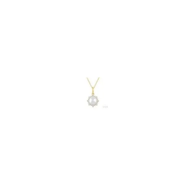 10kt Yellow Gold Petite Sun 6X6 MM Cultured Pearl and Round Cut Diamond Fashion Pendant .10tcw Steve Lennon & Co Jewelers  New Hartford, NY