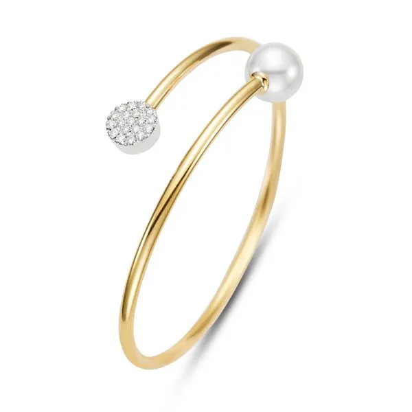 Mastoloni Yellow 18 Karat Bracelet With 19=0.24Tw Round Diamonds And One Round Pearl Steve Lennon & Co Jewelers  New Hartford, NY