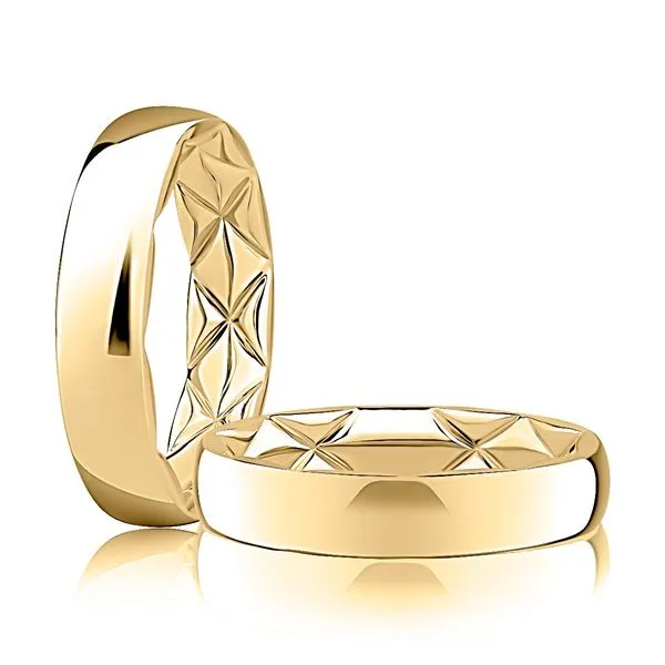 A. Jaffe Classic 14K Yellow Gold 5mm Men's Quilted Wedding Band Steve Lennon & Co Jewelers  New Hartford, NY