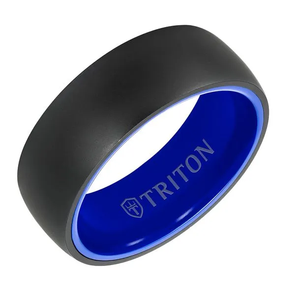Triton - Raw Round Edge Ring - Blue Ceramic and black. Size 10 Steve Lennon & Co Jewelers  New Hartford, NY