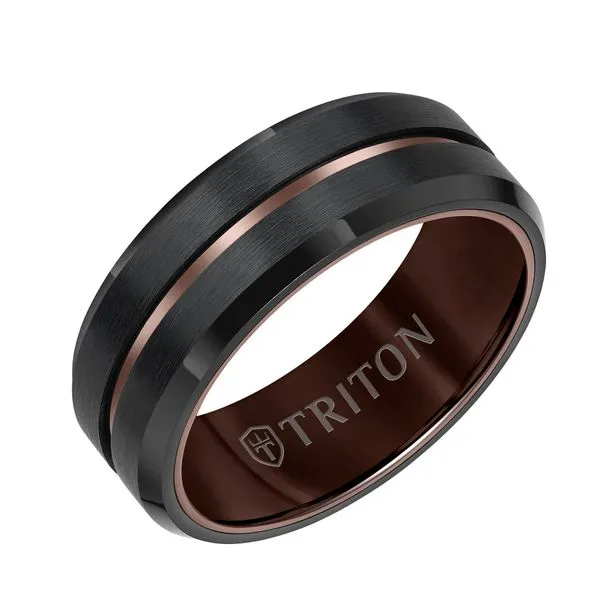 Triton - Brush Finish Step Edge Wedding Band Black and Brown Tungsten . Size 10 Steve Lennon & Co Jewelers  New Hartford, NY