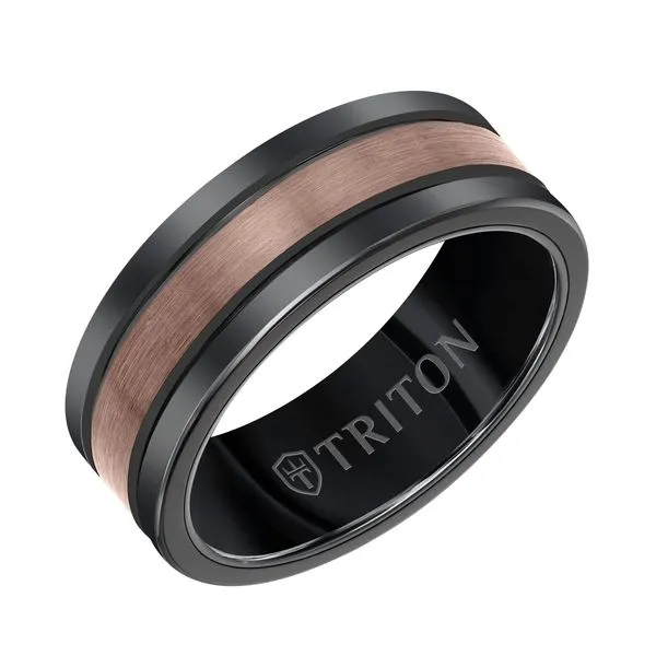 Triton - Brush Finish Flat Edge Wedding Band Black and Brown Tungsten . Size 10 Steve Lennon & Co Jewelers  New Hartford, NY