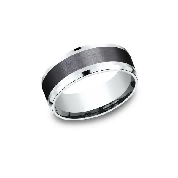 Benchmark 14k White Gold Men's Wedding Band 8mm with Black Titanium Inlay Steve Lennon & Co Jewelers  New Hartford, NY