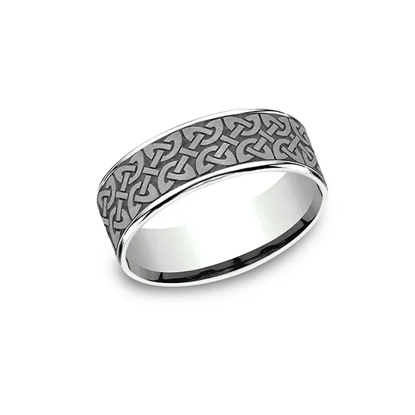 Benchmark 14k White Gold Men's Wedding Band 7.5mm Celtic Knot in Gray Tantalum Steve Lennon & Co Jewelers  New Hartford, NY