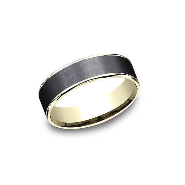 Benchmark 14k Yellow Gold Men's Wedding Band 6.5mm with Black Titanium Inlay Steve Lennon & Co Jewelers  New Hartford, NY