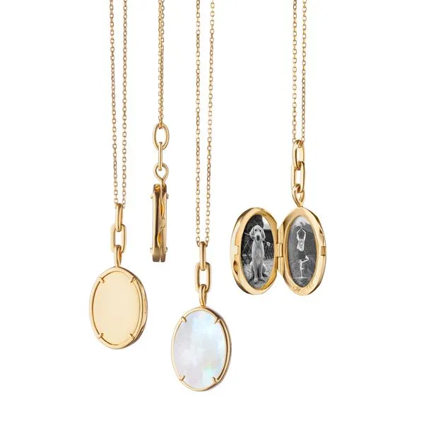 Monica Rich Kosann 18K Yellow Gold Slim Mother of Pearl  Locket Steve Lennon & Co Jewelers  New Hartford, NY