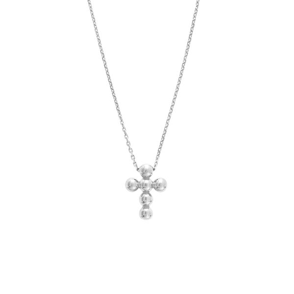 14Kt White Gold Adjustable Mini Beaded Cross Necklace Steve Lennon & Co Jewelers  New Hartford, NY